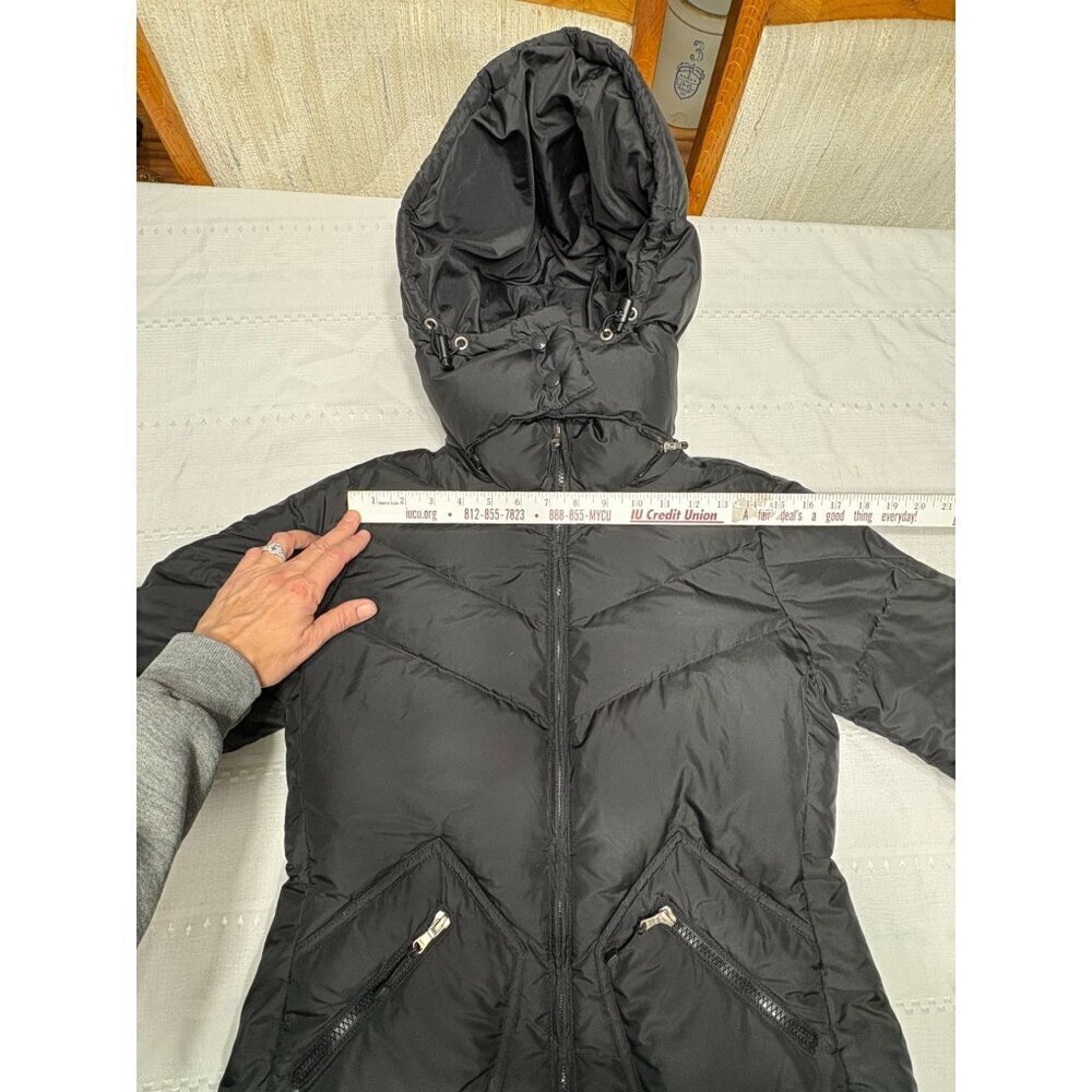 J Crew Women's Down Filled Black Puffer Jacket Coat Hood Zip Pockets Medium - Picture 8 of 12
